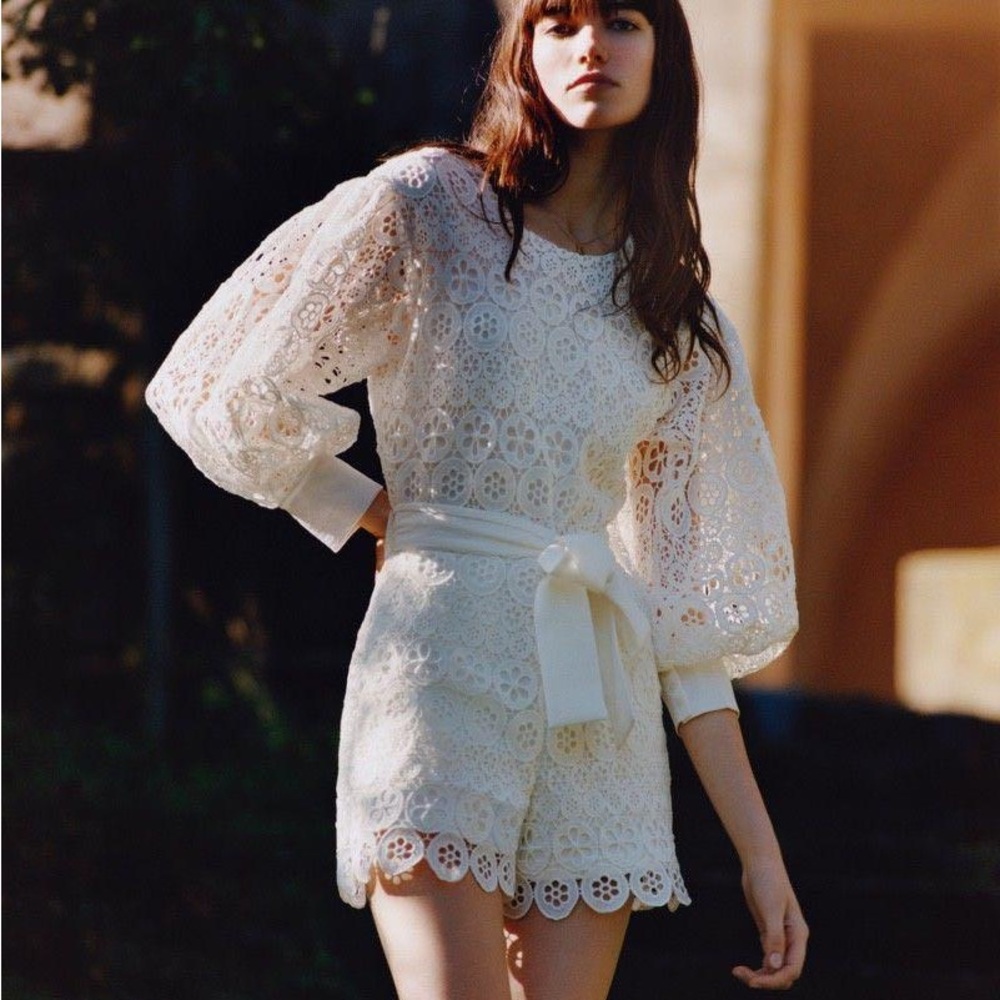 Maje White Ingrid Lace Romper/Jumpsuit